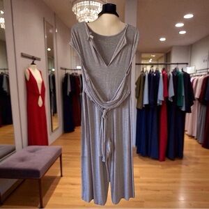 ASOS Heathered Gray Jumpsuit | Size 12 | Wide-Leg Capri with Wrap Belt